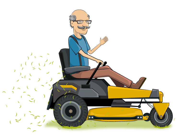 pop mowing the lawn